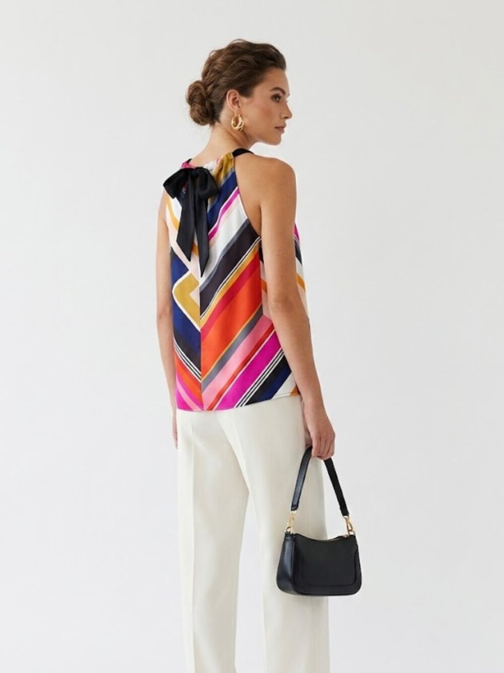 Trina Turk Geometric Print Tie Back Blouse Multicolor Cutout Halter Top S